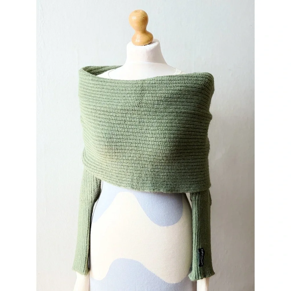 Freya Harper London Ribbed Knit Scarf With Sleeves Wrap Shawl Cardigan Green